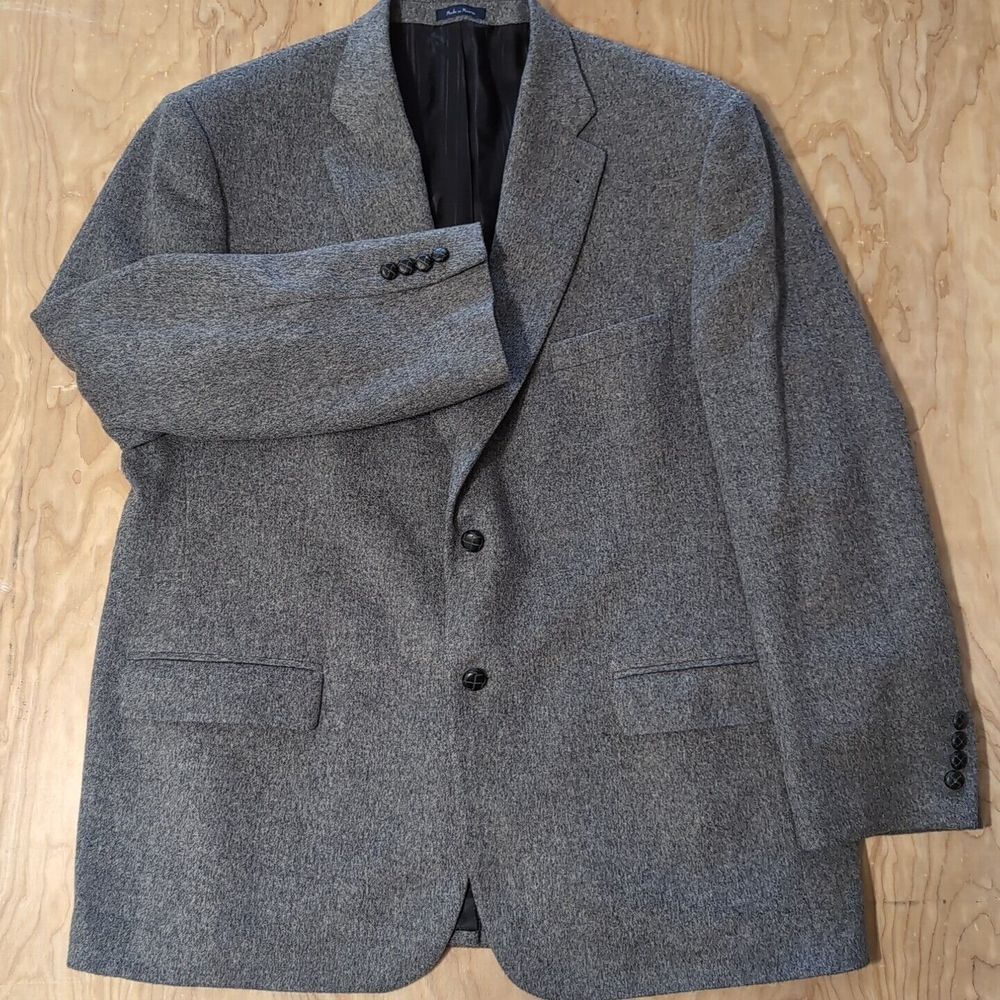 Turnberry Camel Hair‎ Blazer 46L Khaki Gray Faux Leather Buttons Macys